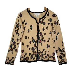 SUSAN BRISTOL VINTAGE LEOPARD PRINT WOOL CASHMERE CARDIGAN SWEATER WOMENS SMALL